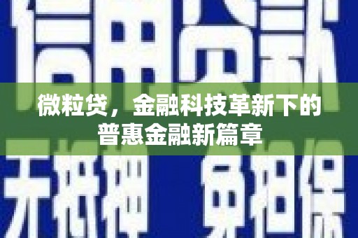 成华微粒贷，金融科技革新下的普惠金融新篇章