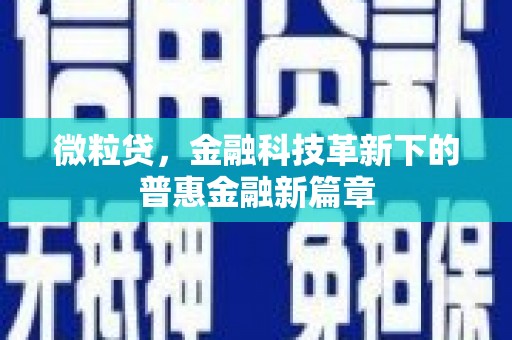 成华微粒贷，金融科技革新下的普惠金融新篇章